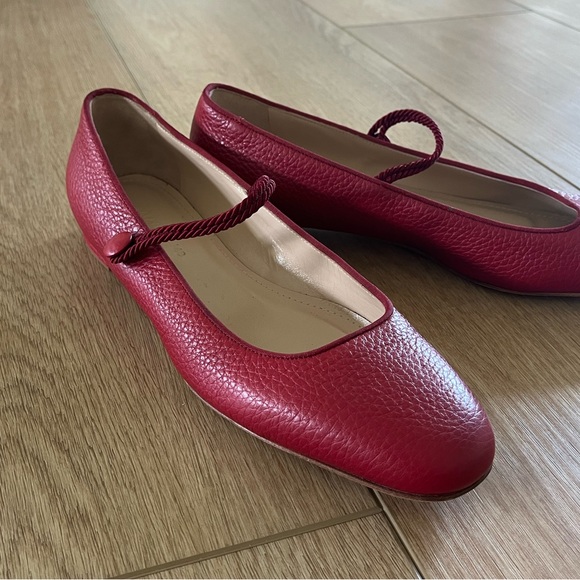 Lafayette 148 New York Grained Calfskin Red Leather Ballet Flats - Picture 3 of 12